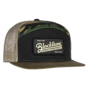 Hat - Camo/Black with worker patch (7 panel trucker)